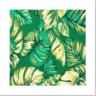 Tropical Leaves Of Banana and Monstera Green Khaki Cut Out Posters and Art